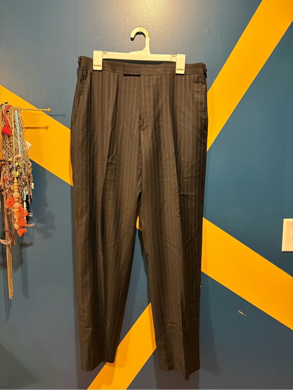 Marks & Spencer Autograph Black & Blue Pinstripe Wool Dress Pants EUC